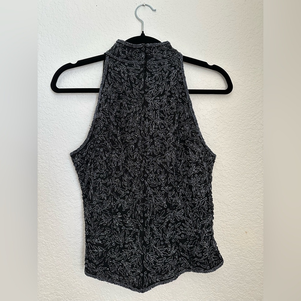 Vintage Papell Boutique Silk Black Beaded Halter Top with Touch of Glamour/Y2K - Picture 4 of 9